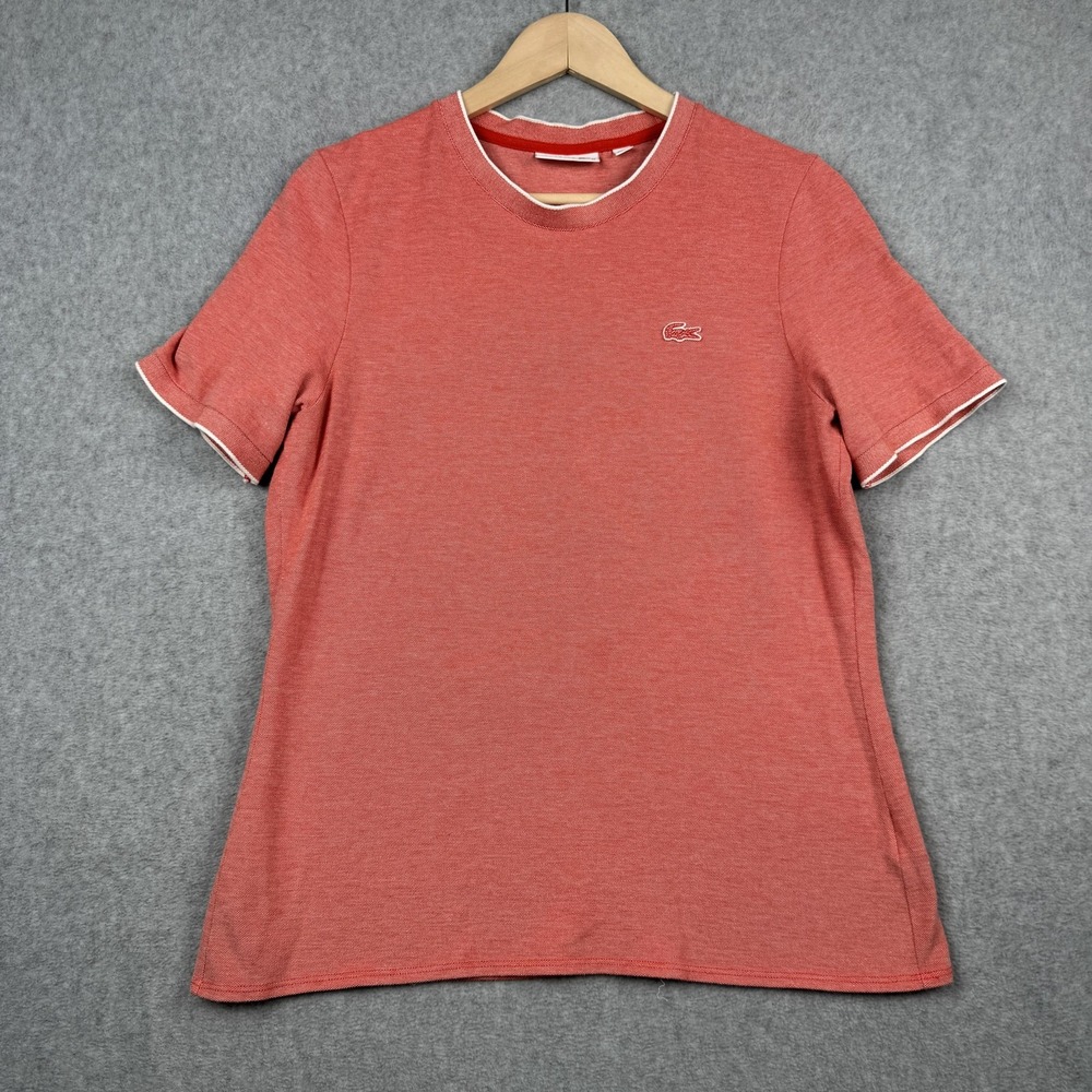 Lacoste T Shirt Womens 42 Large Coral Pink Pique Knit Short Sleeve Logo Tee